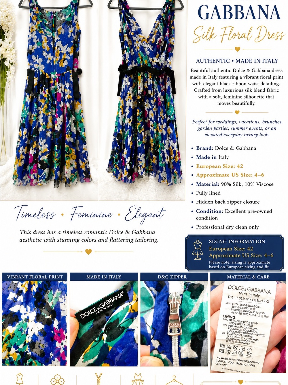 Dolce & Gabbana Blue Floral V‑Neck Silk Midi Dress